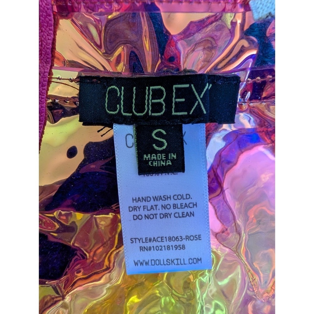 Dolls Kill Club Exx Holographic Overall Dress Womens S Pink Rave Party Cyberpunk - Picture 7 of 9